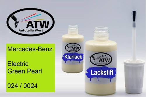 Mercedes-Benz, Electric Green Pearl, 024 / 0024: 20ml Lackstift + 20ml Klarlack - Set, von ATW Autoteile West.